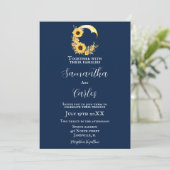 Elegant, Marine, rustieke zonnebloem maan bruiloft Kaart (Staand voorkant)