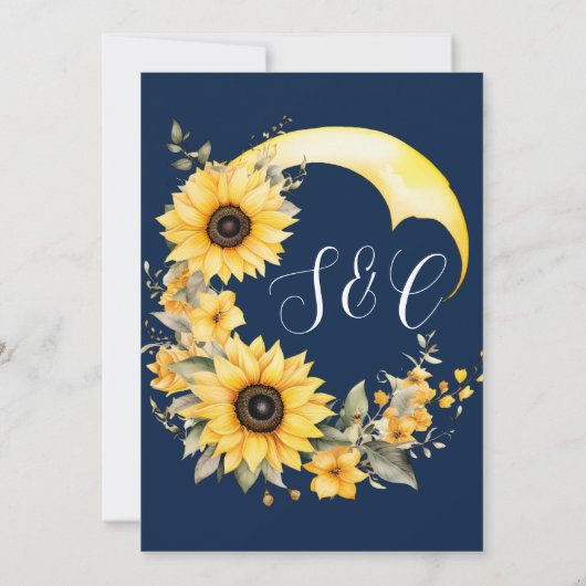 Elegant, Marine, rustieke zonnebloem maan bruiloft Kaart (Achterkant)