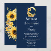 Elegant, Marine, rustieke zonnebloem maan bruiloft Kaart (Voorkant / Achterkant)