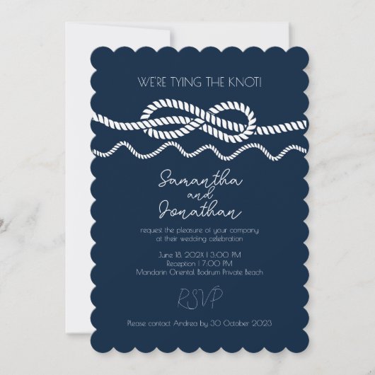 Elegant Marine Sailor Beach Wedding Invitation Kaart (Voorkant)