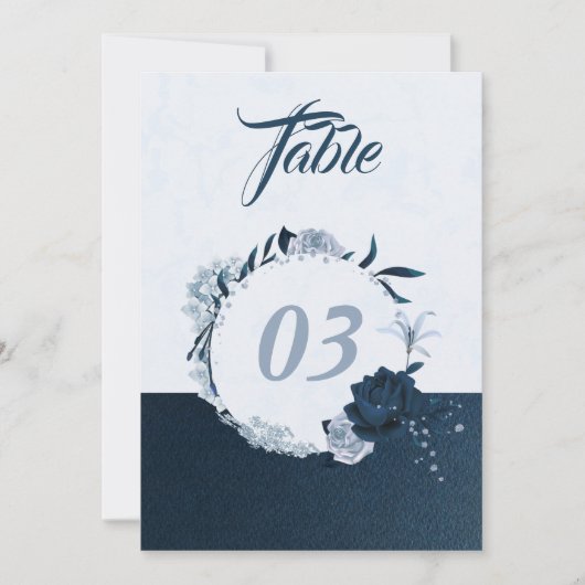 Elegant marine & stoffig blauw bloementafelnummer kaart (Voorkant)