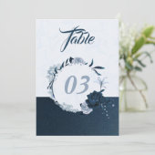 Elegant marine & stoffig blauw bloementafelnummer kaart (Staand voorkant)