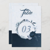 Elegant marine & stoffig blauw bloementafelnummer kaart (Voorkant / Achterkant)