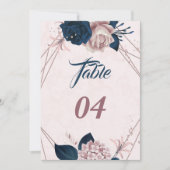 Elegant marine & stoffig roos geometrisch tafelnum kaart (Voorkant)