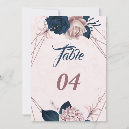 Elegant marine & stoffig roos geometrisch tafelnum kaart (Voorkant)