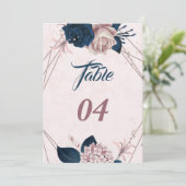 Elegant marine & stoffig roos geometrisch tafelnum kaart (Staand voorkant)