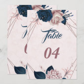 Elegant marine & stoffig roos geometrisch tafelnum kaart (Voorkant / Achterkant)