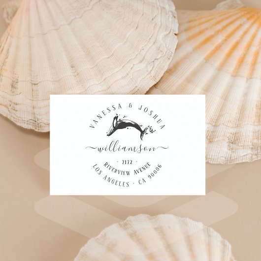 Elegant Marine Whale Getrouwd Paar Retouradres Rubberstempel