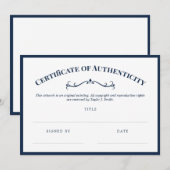 Elegant marine White Certificate of Authenticity (Voorkant / Achterkant)