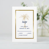 Elegant marine White Gold Palm Tree Modern Wedding RSVP Kaartje (Staand voorkant)