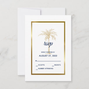 Elegant marine White Gold Palm Tree Modern Wedding RSVP Kaartje