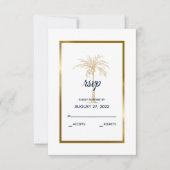Elegant marine White Gold Palm Tree Modern Wedding RSVP Kaartje (Voorkant)
