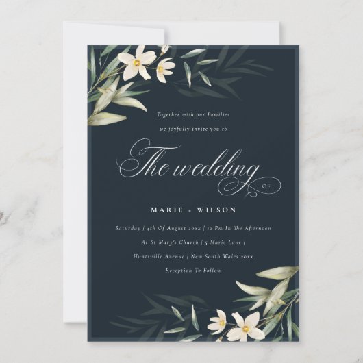 Elegant marine White Greenery Floral Wedding Invit Bedankkaart (Voorkant)