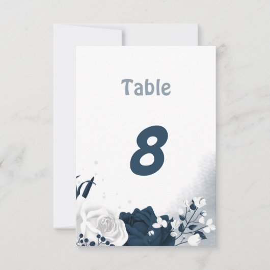 Elegant marine & witte bloemen tafelnummer (Voorkant)