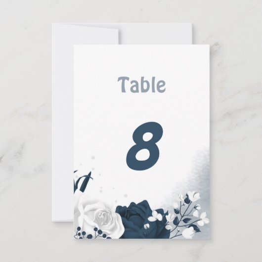 Elegant marine & witte bloemen tafelnummer (Achterkant)