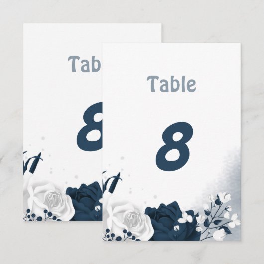 Elegant marine & witte bloemen tafelnummer (Voorkant / Achterkant)