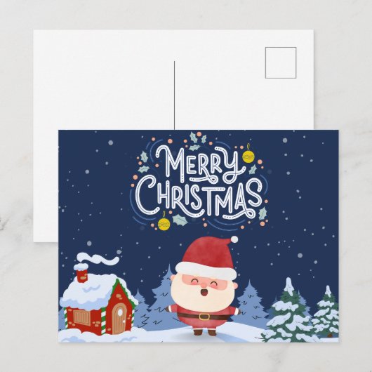 Elegant marineblauw achtergrond met kerstman briefkaart (Voorkant / Achterkant)