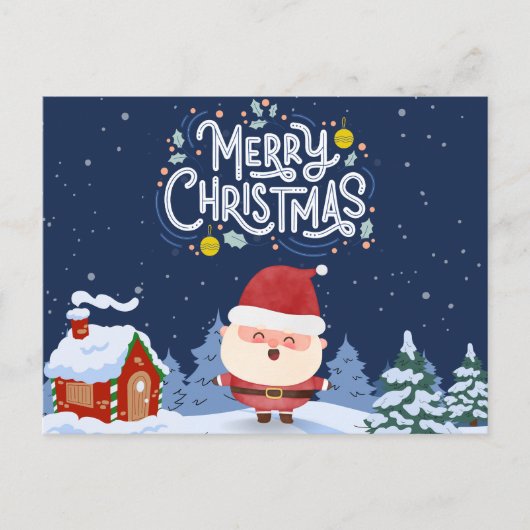 Elegant marineblauw achtergrond met kerstman briefkaart (Voorkant)