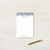 Elegant marineblauw  bloemig paisley kant post-it® notes (Op bureau)