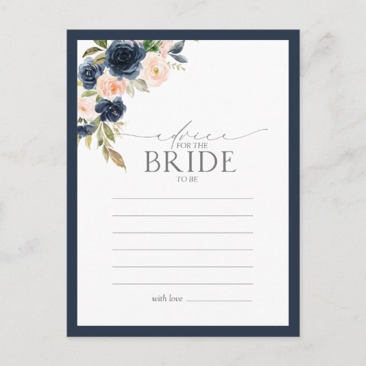 Elegant marineblauw blush roze advies aan de bruid briefkaart (Voorkant)