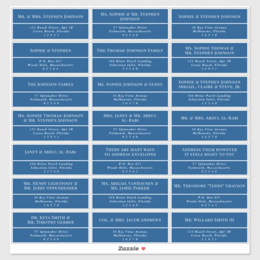 Elegant marineblauw bruiloft gastadres sticker (Vel)