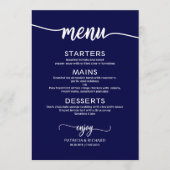 Elegant marineblauw bruiloft menu Kaart (Voorkant)