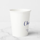 Elegant marineblauw Cheers custom script Bruiloft Papieren Bekers (Rechts)