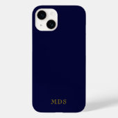 Elegant marineblauw effen kleur goud monogram Case-Mate iPhone case (Achterkant)