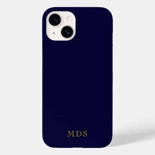 Elegant marineblauw effen kleur goud monogram Case-Mate iPhone case (Achterkant)