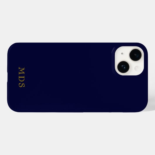 Elegant marineblauw effen kleur goud monogram Case-Mate iPhone case (Achterkant (horizontaal))