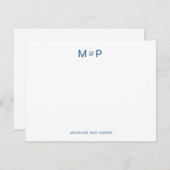 Elegant marineblauw eigentijds koppel monogram notitiekaartje (Voorkant / Achterkant)