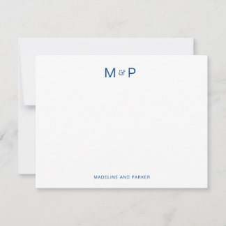 Elegant marineblauw eigentijds koppel monogram notitiekaartje
