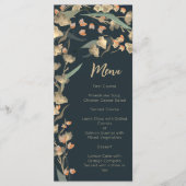 Elegant marineblauw en beige botanische bloem menu (Voorkant)