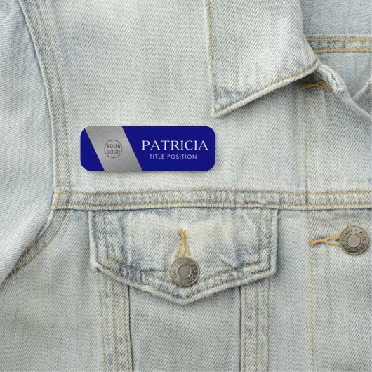 Elegant marineblauw en glitter luxe zilver: Logo Naamplaatje (In situ)