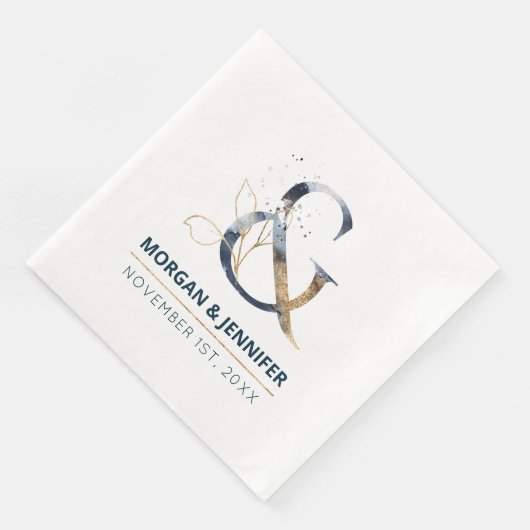 Elegant marineblauw en goudampersand bruiloft servet (Hoek)