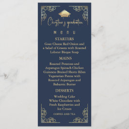 Elegant marineblauw en gouden Afstuderen Menu