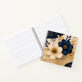 Elegant marineblauw en gouden botanisch bloemmotie notitieboek