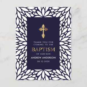 Elegant marineblauw en gouden doop dank u briefkaart