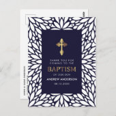 Elegant marineblauw en gouden doop dank u briefkaart (Voorkant / Achterkant)