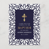 Elegant marineblauw en gouden doop dank u briefkaart (Voorkant)