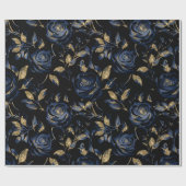 Elegant marineblauw en gouden Roos bloemmotief Cadeaupapier (Vlak)