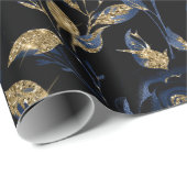 Elegant marineblauw en gouden Roos bloemmotief Cadeaupapier (Rol Hoek)