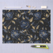 Elegant marineblauw en gouden Roos bloemmotief Tissuepapier (Craft)