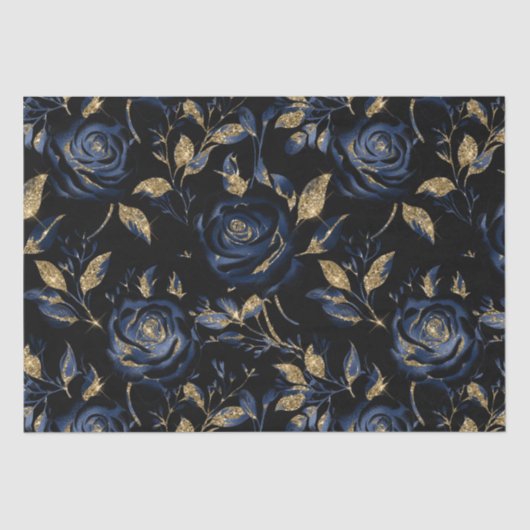 Elegant marineblauw en gouden Roos bloemmotief Tissuepapier (Voorkant)