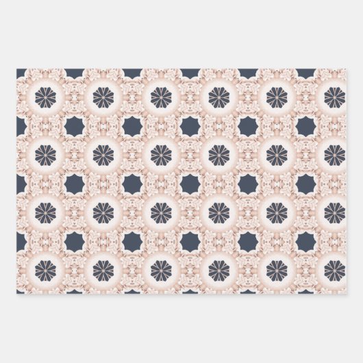 Elegant marineblauw en lichtroze bloemmotief inpakpapier vel (Voorkant 3)