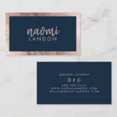 Elegant marineblauw en roos goudkleurig modern min visitekaartje (Voorkant / Achterkant)