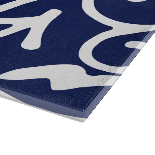 Elegant marineblauw en wit glas snijplank (Hoek)