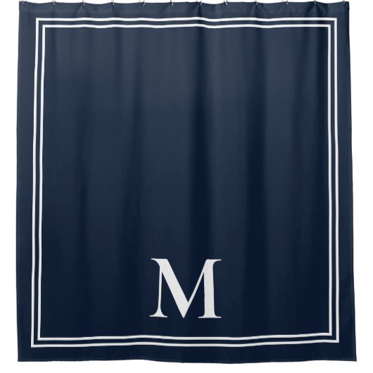 Elegant marineblauw en wit monogram douchegordijn (Voorkant)