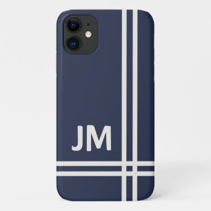 Elegant marineblauw en wit streepjesontwerp Case-Mate iPhone case