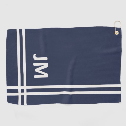Elegant marineblauw en wit streepjesontwerp golfhanddoek (Horizontaal)